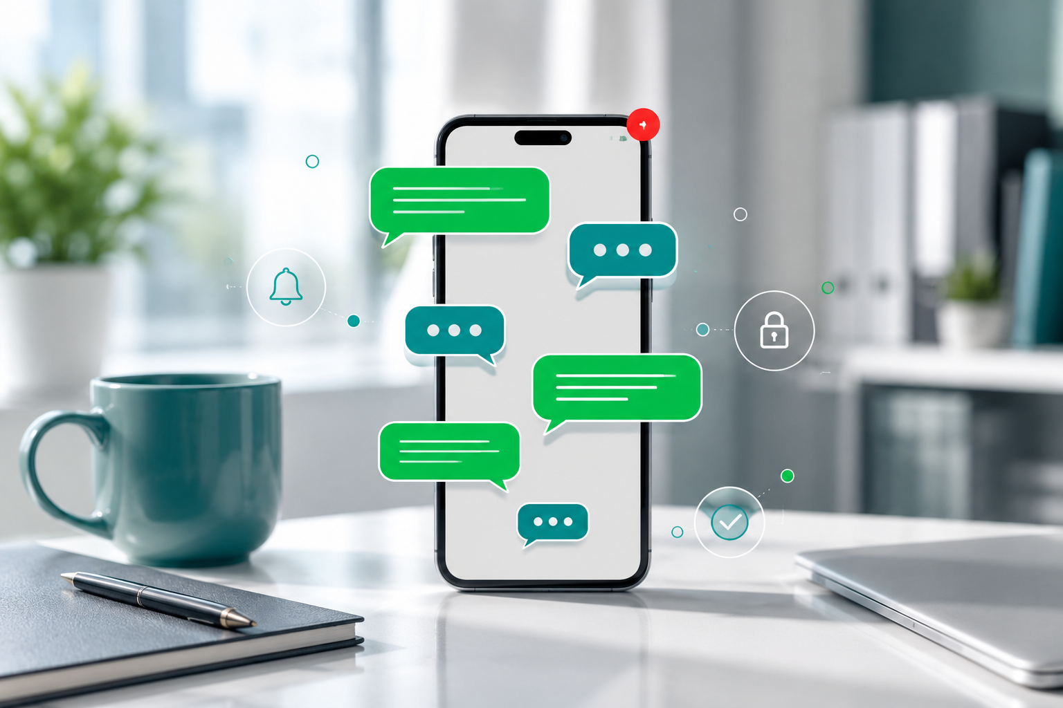 スマホのLINEから指示や報告ができ、管理画面と連携する様子のイメージ。権限管理や未記録アラートも標準搭載